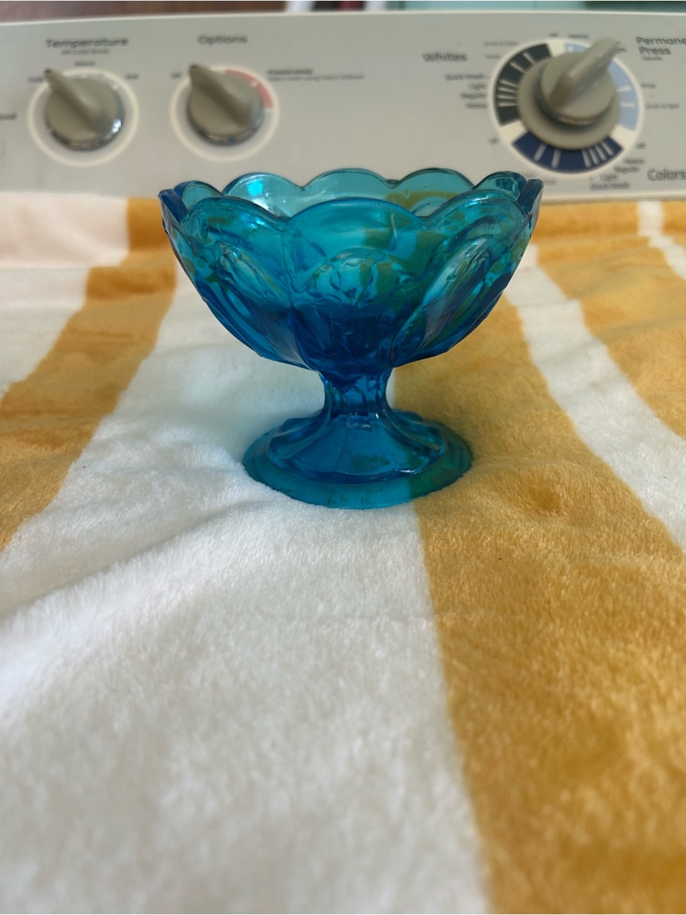 Blue Glass Pedestal Dessert Bowl – Decorative Home Art